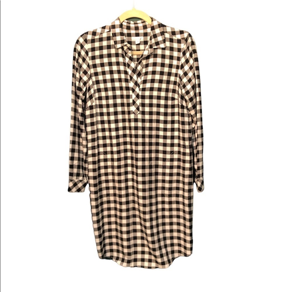 NWOT J JILL GINGHAM BLACK AND WHITE CHECKERED SHIRT DRESS